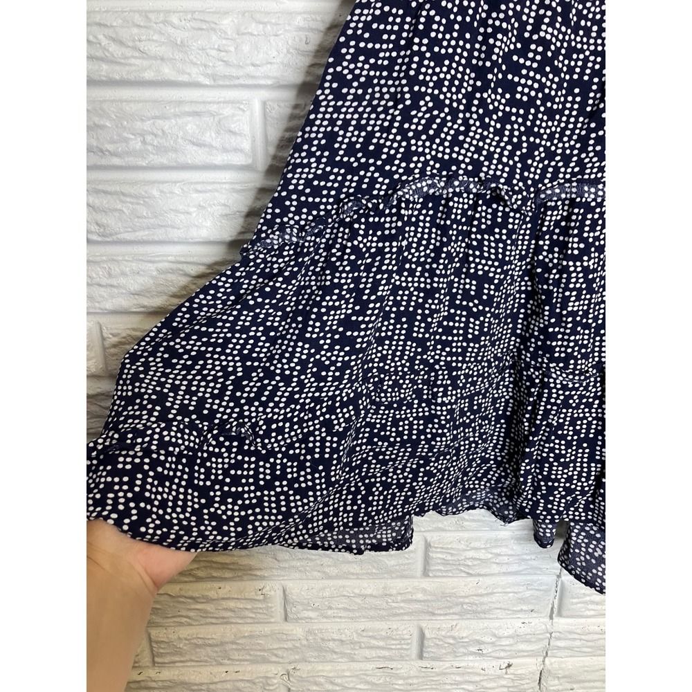 Anthropologie Mini Dress Womens M Navy Polka Dot Excellent V-Neck Tiered Ruffle - Picture 4 of 8